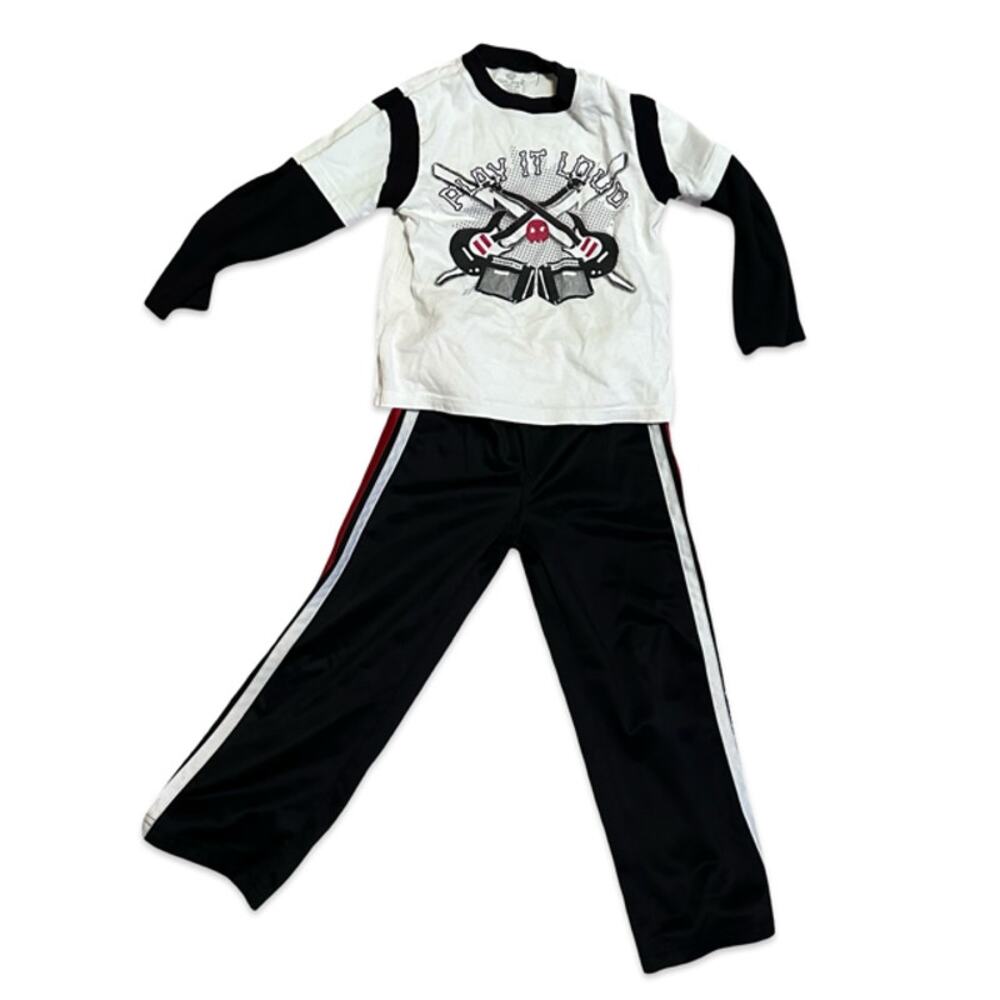 Okie Dokie  Outfit Set 5T White  Shirt Black Athletic Pants